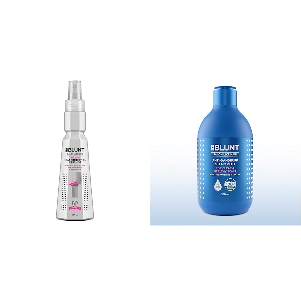 BBlunt Hot Shot Heat Protection Mist 150ml | Anti-Dandruff Shampoo For a Clear & Healthy Scalp 300 ml