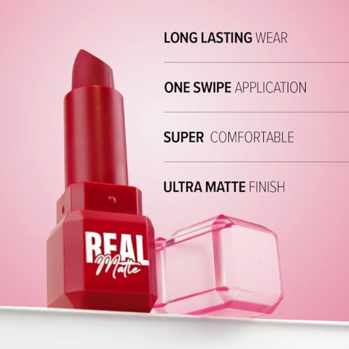 Mila Beauté Real Matte Lipstick | Enriched With Rosehip Extract | Ultra Matte Finish & Long Lasting I Single Swipe, Lightweight & Comfortable - 16-ENGLISH RED