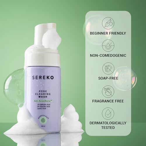 Sereko Pore Clearing Face Wash with 1% Salicylic Acid & Lactic Acid | Foaming Cleanser for Oily & Acne-Prone Skin | Deep Cleansing & Gentle Exfoliation | Sulfate-Free | For Men & Women | 100ml