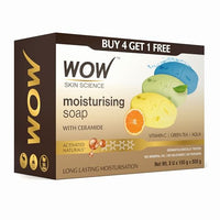 WOW Skin Science Moisturising Soaps with Ceramide | Vitamin C, Green Tea, Aqua | Long-Lasting Moisturisation | No Paraben Soaps | Pack of 5 | 500g
