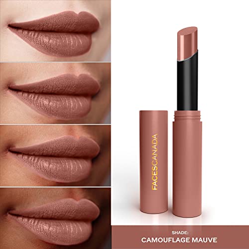 FACESCANADA Long Stay 3-In-1 Matte Lipstick - Camouflage Mauve 07, 2G|8Hr Longstay|Transfer Proof|Moisturizing|Chamomile & Shea Butter|Primer-Infused|Lightweight|Intense Color Payoff