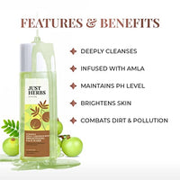 Just Herbs Brightening Face Wash with Vitamin C Amla & Liquorice Root for Men & Women | Hydrates Skin, Reduces Hyperpigmentation & Maintains pH Level | Suits All Skin Types- 50 gm