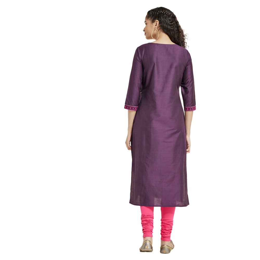 Kashish Women's  Viscose Embroidered Round Neck Straight Fit Kurta