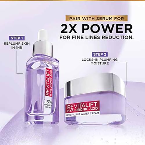 L'Oreal Paris Day Cream for Women, Hydrates and Replumps, For Radiant Skin, Revitalift Hyaluronic Acid, 50ml