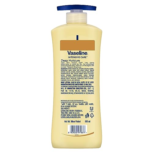 Vaseline Intensive Care, Deep Moisture Nourishing Body Lotion, 600ml, for Radiant, Glowing Skin, with Glycerin, Non-Sticky, Fast Absorbing, Daily Moisturizer for Dry, Rough Skin, For Men & Women