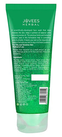 Jovees Herbal Tea Tree Oil Control Face Wash for Oily & Sensitive Skin | Paraben & Alcohol-Free, Controls Oil, Prevents Breakouts, Remove Dead Skin | Gentle Cleanser For All Skin Types - 120ml