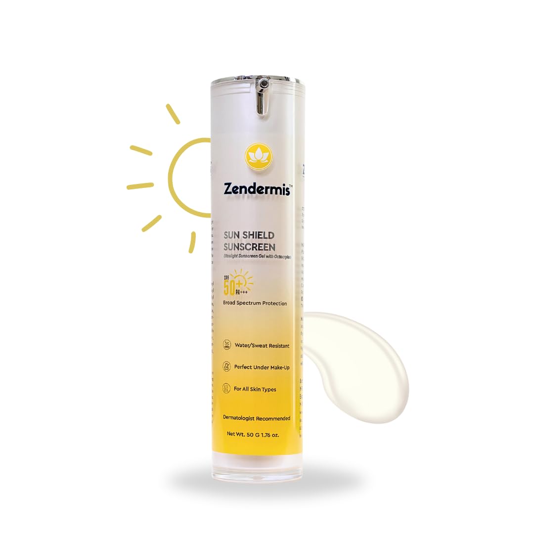 Zendermis Sun Shield Sunscreen, SPF 50 Ultralight Sun Screen Protection Gel Prevents Tanning, Pigmentation & Premature Aging, Water & Sweat Resistant, for All Skin Types [50 gms]