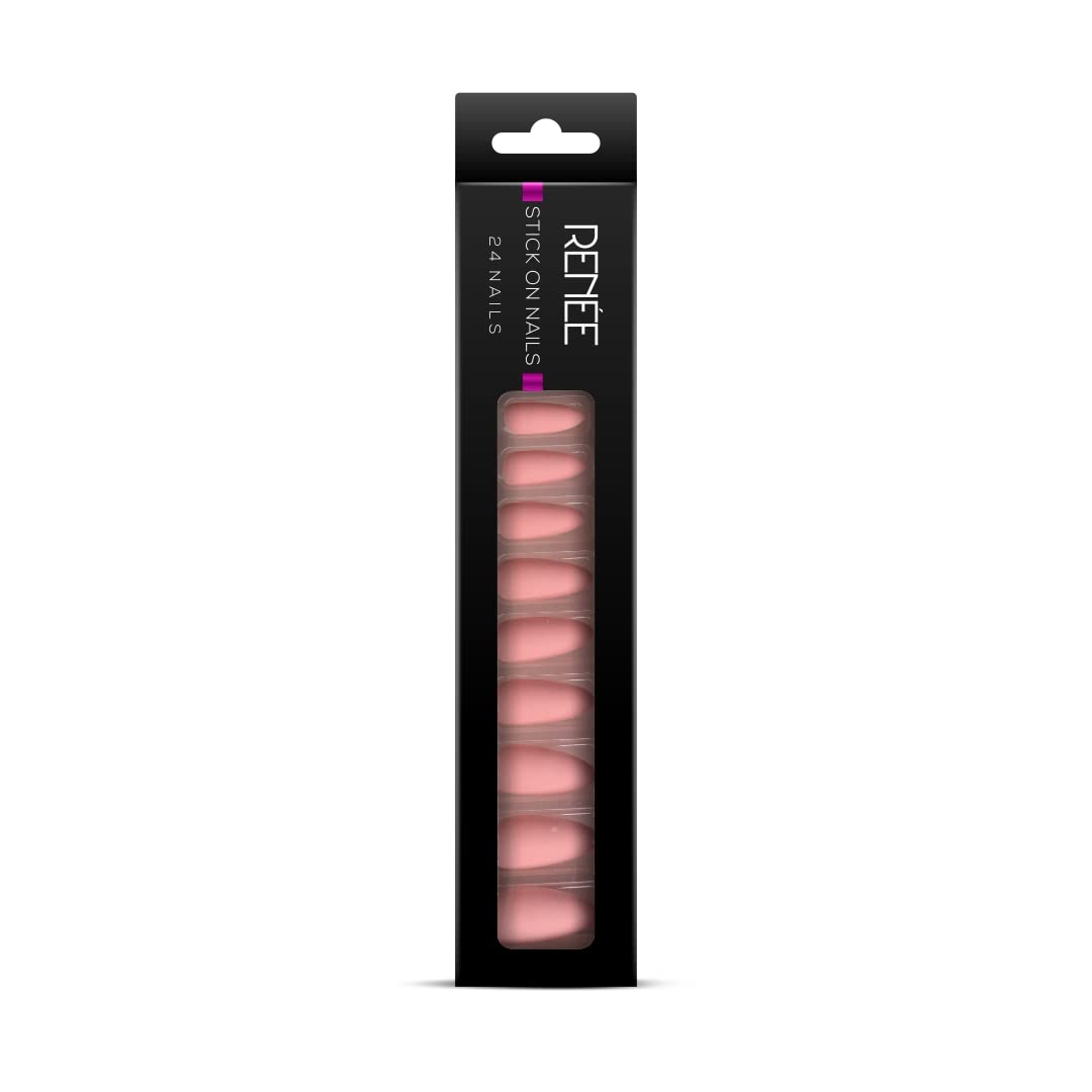 RENEE See Me Shine Lip Gloss - Oh Boy Brown 2.5ml - Glossy, Non Sticky & Non Drying Formula & RENEE Long Stick On Nails L MTN 01| 24 Reusable Artificial Fake Nail Set| Lightweight & Long Lasting