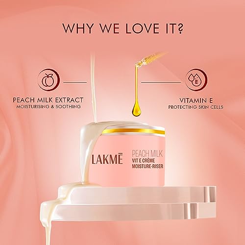 LAKMÉ Peach Milk Soft Crème Moisturizer for Face 200 g|| Daily Lightweight Whipped Cream with Vitamin E for Soft|| Glowing Skin - Non Oily 24h Moisture