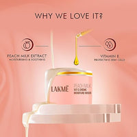 LAKMÉ Peach Milk Soft Crème Moisturizer for Face 200 g|| Daily Lightweight Whipped Cream with Vitamin E for Soft|| Glowing Skin - Non Oily 24h Moisture