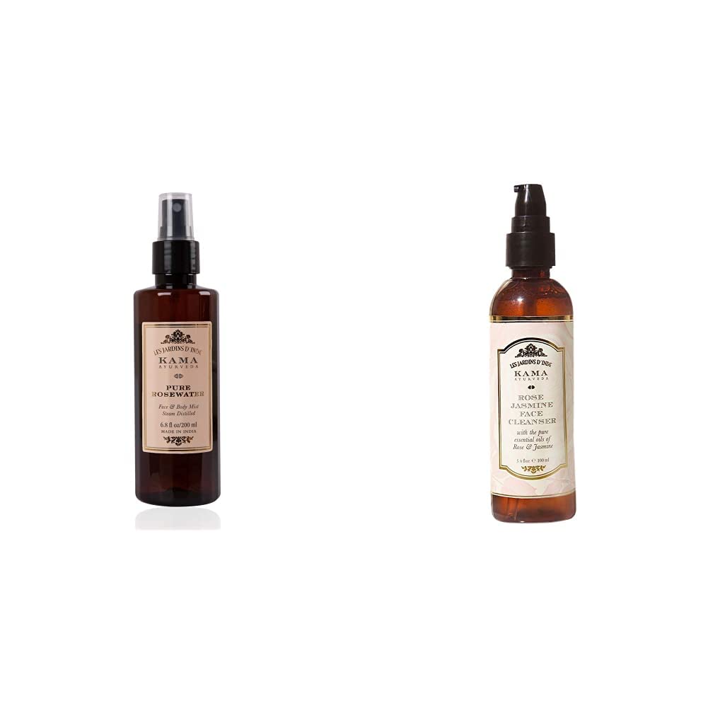 Kama Ayurveda Pure Rose Water Face and Body Mist, 6.7 Fl Oz & Kama Ayurveda Rose and Jasmine Face Cleanser with the Pure Essential Oils of Rose and Jasmine, 100ml