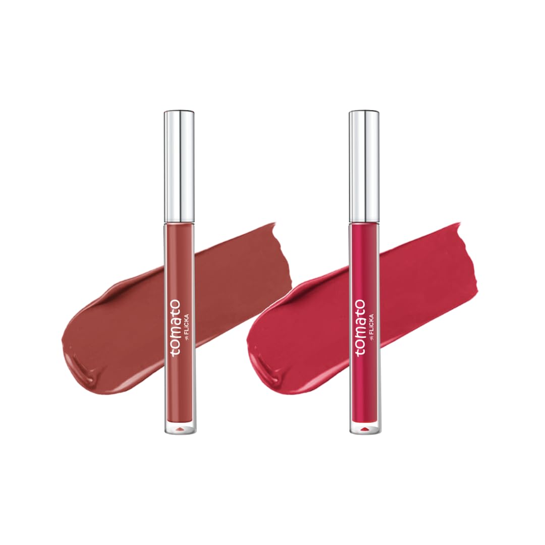 FLiCKA Tomato Liquid Matte Lipstick Transfer Proof, Smudge Proof, Non-Sticky, Creamy Lightweight Shade 2 & Shade 3 Combo