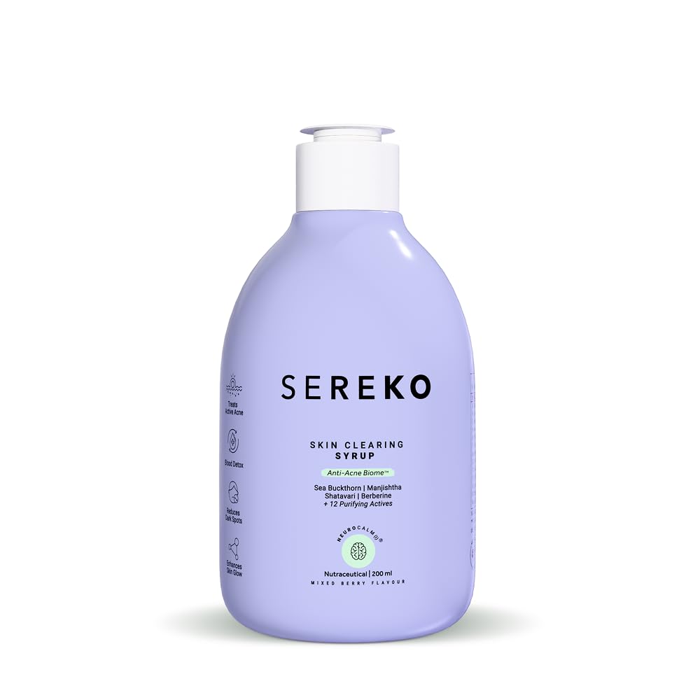 Sereko Skin Clearing Syrup | Sea Buckthorn,Manjishtha,Shatavri & Berberine + 12 Purifying Actives | Blood Purifier,Acne & Pimple Control | Enhances Skin Glow | Mixed Berry Flavour- 200 ML Pack of 1