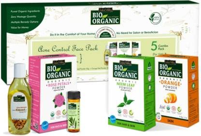 INDUS VALLEY Acne Control Facemask Rose Petals,Orange Peel, Neem, Almond Oil,Tea Tree Oil | Beauty Gift Set, Pack (30g+30+30=90g, 25ml+5ml=30ml)