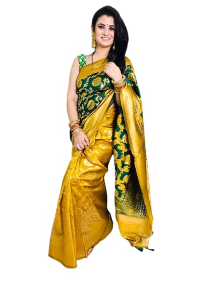SILK LAND Women's  Woven Kanjeevaram Silk Saree With Unstitched Blouse Piece, (SZWVKJ-144N)