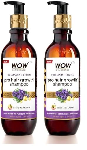 WOW Skin Science Skin Science Rosemary & Biotin Hair Growth Shampoo | Fights Hair Fall | Grows New Hair | Prevents Breakage & Split Ends | Adds Shine To Dull Hair, 250 Gram (Pack of 2)