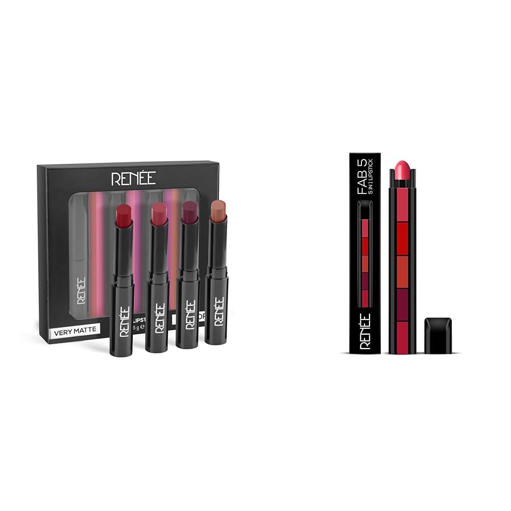 RENEE Renne Very Matte - Pack Of 4 Matte Lipsticks | Intense Color Pay Off And Fab 5 5-In-1 Lipstick 7.5Gm