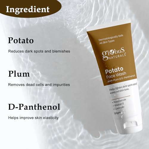 Globus Naturals Potato Face Wash with Plum & D-Panthenol, helps lighten dark spots and evens out skin tone, suitable for All Skin Types 50gm, Set of 2