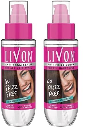 Livon Hair Serum, For Dry & Frizzy Hair | Provides shine, smoothness & damage protection| Leave in serum for women & Men| With Vitamin E & Argan Oil | 100ml Pack of 2