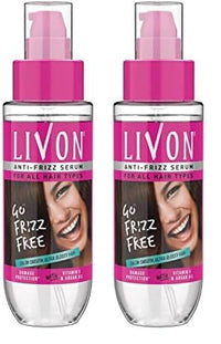 Livon Hair Serum, For Dry & Frizzy Hair | Provides shine, smoothness & damage protection| Leave in serum for women & Men| With Vitamin E & Argan Oil | 100ml Pack of 2