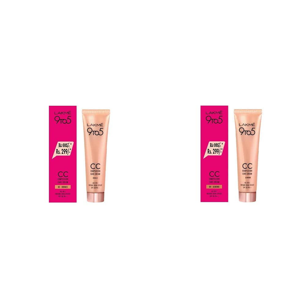 LAKMÉ 9 To 5 Complexion Care Natural Face Cream, Bronze, 30G And Lakme 9 To 5 Complexion Care Cc Cream for Acne Prone Skin, Light Coverage, Almond, 30G