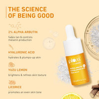 Plum 2% Alpha Arbutin & Hyaluronic Acid Face Serum | Fades Tan | Brightens Skin | Controls Melanin Production | with Yuzu Lemon & Licorice | Fragrance-Free | 100% Vegan | 10 ml