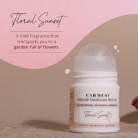 Carmesi Natural Underarm Roll On Deodorant for Women | 95% Natural + 5% Essential Ingredients | For Fresh Underarms All Day | No Alcohol & Aluminium | Floral Sunset | 50 ml