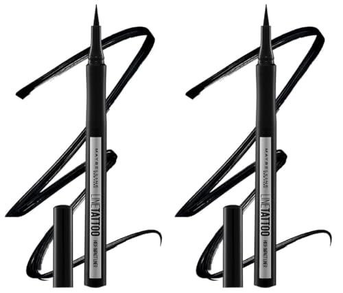 Maybelline New York Pencil Matte Finish Eyeliner, Intense Eyeliner, Long-lasting, Felt-tip Applicator, Line Tattoo High Impact Liner, Black (Pack of 2)
