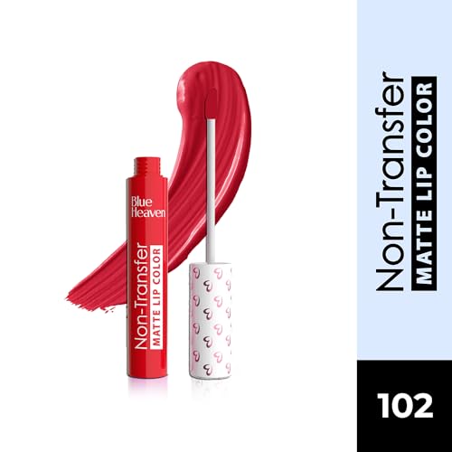 Blue Heaven Non Transfer Lip Color | Liquid lipstick Waterproof & Smudge Proof | Intense Pigment | Long-Lasting upto 8hr | Matte Finish with Hydrating Formula | 102 | 3GM