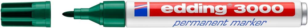 edding 3000 permanent marker - green - 1 pen - round nib 1.5-3 mm - quick-drying permanent markers - waterproof, smudge-proof - for cardboard, plastic, wood, metal, fabric - marker pens 08: 1 Pen - Green