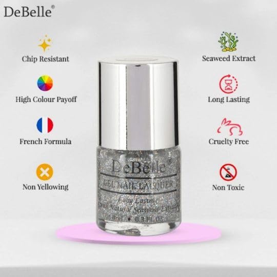 DeBelle Gel Nail Polish Shimmer Top Coat (Holo Shimmer Transparent Nail Paint)|Non UV - Gel Finish |Chip Resistant | Seaweed Enriched Formula| Long Lasting|Cruelty and Toxic Free| 8ml