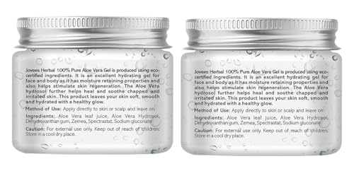 Jovees Herbal 100% Pure Aloe Vera Multipurpose Gel | For Face, Skin & Hair | For Hydrates | Even Skin Tone For Men & Women | 200g (Pack of 2)