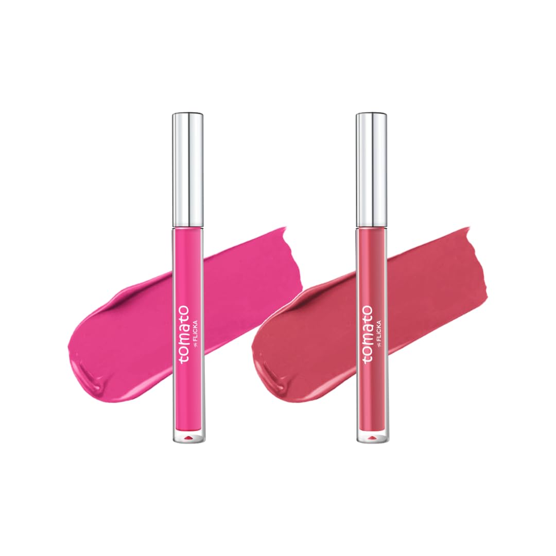 FLiCKA Tomato Liquid Matte Lipstick Transfer Proof, Smudge Proof, Non-Sticky, Creamy Lightweight Shade 8 & Shade 10 Combo