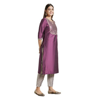 Kashish Women's  Viscose Embroidered Round Neck Straight Fit Kurta