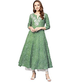 YUFTA Women Green & White Lehariya Print A-Line Kurta
