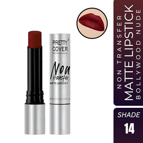 PRETTY COVER Non-Transfer Matte Lipstick | Long-Lasting, Smudge-Proof & Waterproof | Intense Color Payoff with Lightweight Formula for All-Day Wear (BOLLYWOOD NUDE)