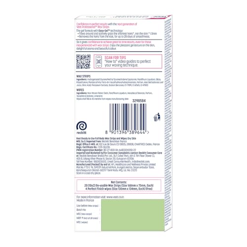 Veet Professional Waxing Strips Kit for Dry Skin, 20 Strips (Pack of 3) | Gel Wax Hair Removal for Women | Up to 28 Days of Smoothness | No Wax Heater or Wax Beans Required