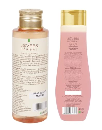 Jovees Herbal Red Onion Oil & Bamboo Strengthening Shampoo Gives Smooth, Strong, Healthy Hair And Organic Onion Hair Oil | Improves Hair Growth Frizz-free Hair 100ml