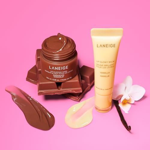 LANEIGE S’Mores Kisses Set of 2 includes Chocolate Lip Sleeping Mask (8g) and Vanilla Lip Glowy Balm (10g) for Soft, Smooth and Glowing Lips | Korean Lip Balm For Dry Lips |Intense Hydration