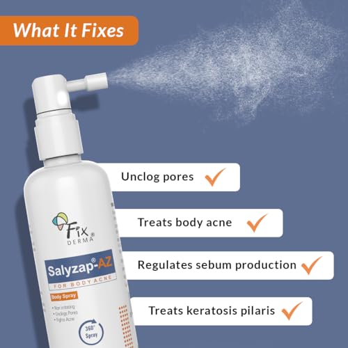 FIXDERMA Salyzap-Az 2% Salicylic Acid + 2% Azelaic Acid Body Acne Treatment Unscented Spray For Acne On Body Parts Like Back, Upper Arms | Paraben Free | Unclog Pores - 100Ml