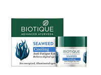 Biotique Seaweed Revitalizing Anti Fatigue Eye Gel | Contains Wild Seaweed, Nutmeg, & Honey | Reduces Dark Circle and Puffiness | Suitable for All Skin Types | 15gm