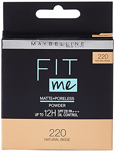 Maybelline New York Fit Me Shade 220 Natural Beige, Matte Compact Powder For Oily Skin, 8G - Powder That Protects Skin From Sun, Absorbs Oil, Sweat And Helps You To Stay Fresh For Upto 12Hrs.