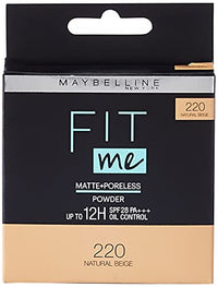 Maybelline New York Fit Me Shade 220 Natural Beige, Matte Compact Powder For Oily Skin, 8G - Powder That Protects Skin From Sun, Absorbs Oil, Sweat And Helps You To Stay Fresh For Upto 12Hrs.