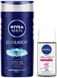 Nivea Deodorant Roll On For Women, Whitening Smooth Skin, 50ml & Shower Gel For Men, Cool Kick Body Wash, 250ml