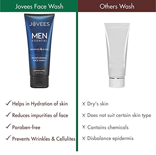 Jovees Herbal Men's Essential Advanced 4 in 1 Moisturizing Face Wash |with Vit C and Vit E | Gives Clean and Clear Skin |For All Skin Types 100g