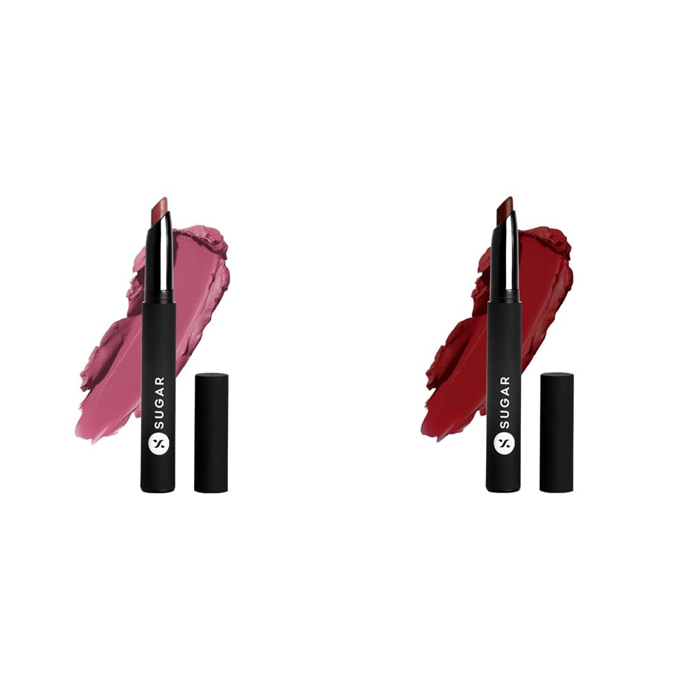 SUGAR Cosmetics - Matte Attack - 07 Peachwood Mac (Peach Pink) - 2 gms Matte Finish & SUGAR Cosmetics Matte Attack Transferproof Lipstick - 04 Maroon Vibe (Dark Red)
