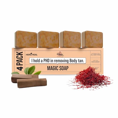 Hamare Ghar Ka Soaps Sandalwood & Saffron Magic Soaps For Bath | Paraben Free | Chandan & Kesar Bath Soap | Handmade Herbal Soap For Glowing | Skin Brightening For Men N& Women100 GM (PACK OF of 4)