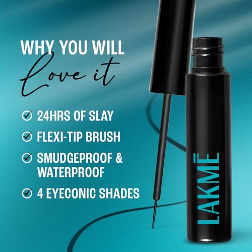 LAKMÉ Eyeconic Liquid Eye Liner, Black, Long Lasting Matte Waterproof Liner - Smudge Proof, Transfer Proof Eye Makeup For 24 Hrs, 4.5 Ml