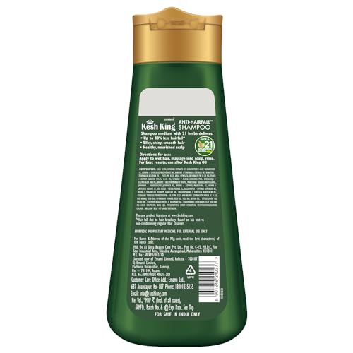 Kesh King Ayurvedic Anti Hairfall Shampoo Reduces Hairfall 21 Natural Ingredients With The Goodness Of Aloe Vera, Bhringraja And Amla For Silky, Shiney, Smooth Hair, 340Ml