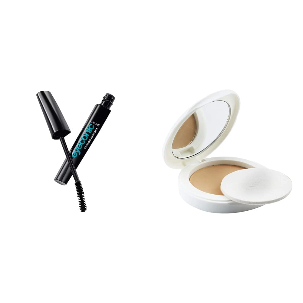 Lakmé Eyeconic Lash Curling Mascara, Black, 9ml And Lakmé Perfect Radiance Compact, Ivory Fair 01, 8g